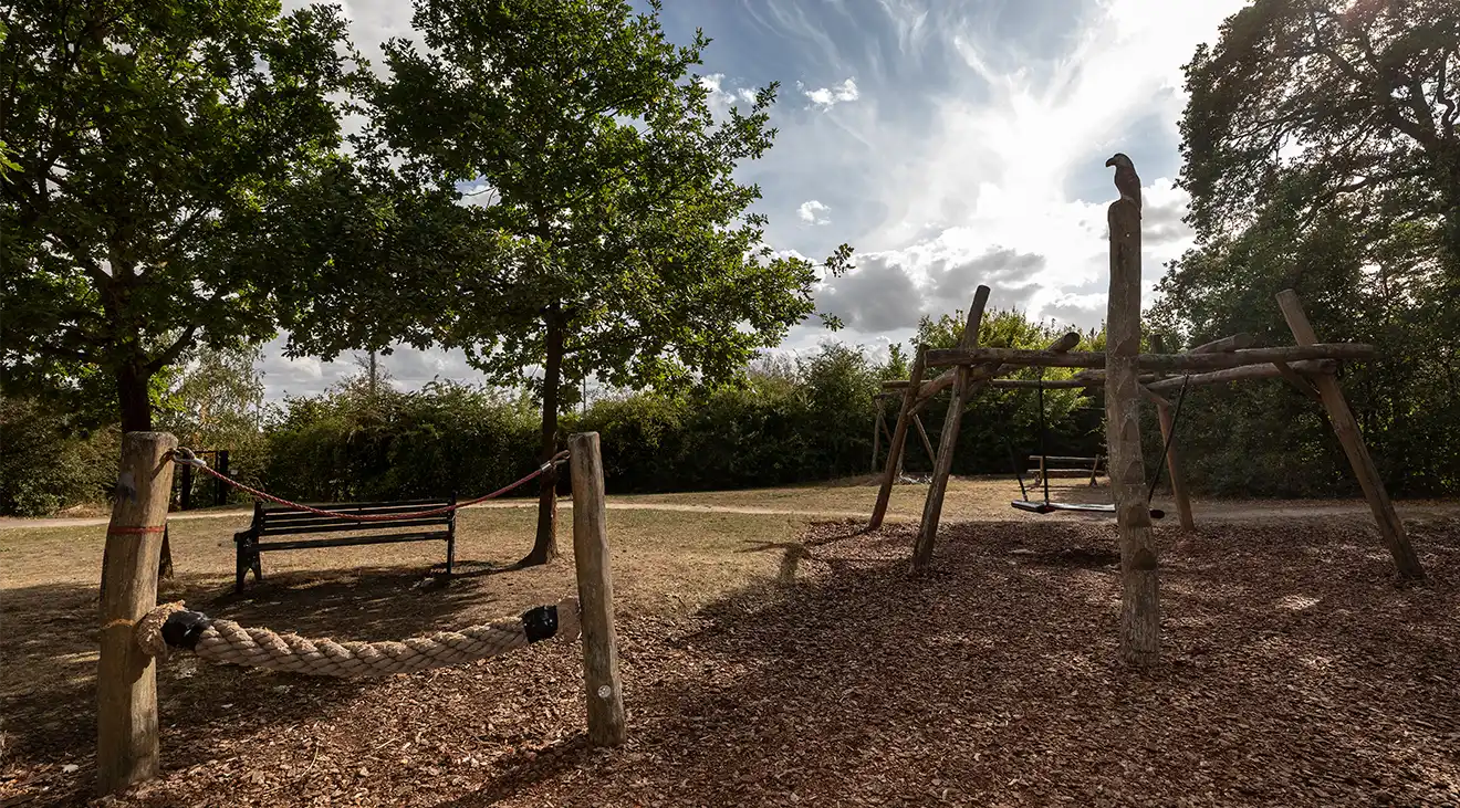 Park with trees and play equipment